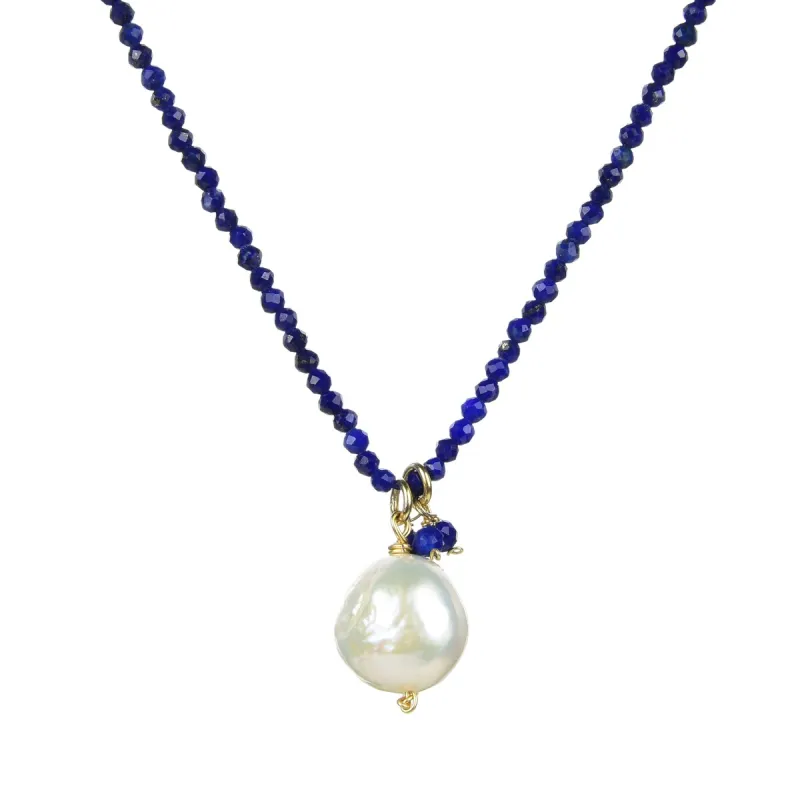 Freshwater Pearl and Lapis Beaded Pendant Necklace sold by Zulily