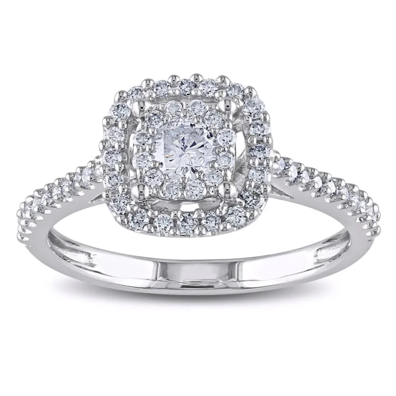Miadora 10k White Gold 1/2ct TDW Certified Diamond Halo Engagement Ring sold by Zulily