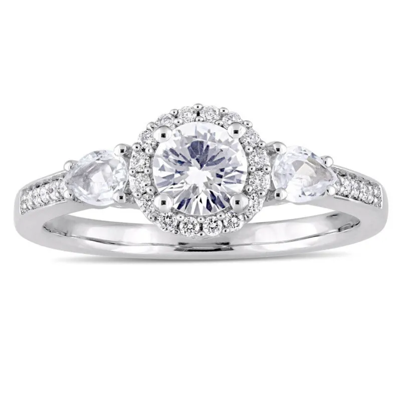 Miadora Signature Collection 14k White Gold White Sapphire and 1/8ct TDW Diamond Halo Engagement Rin sold by Zulily