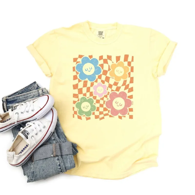 Checkered Flowers and Smiley Garment Dyed Tee sold by Zulily