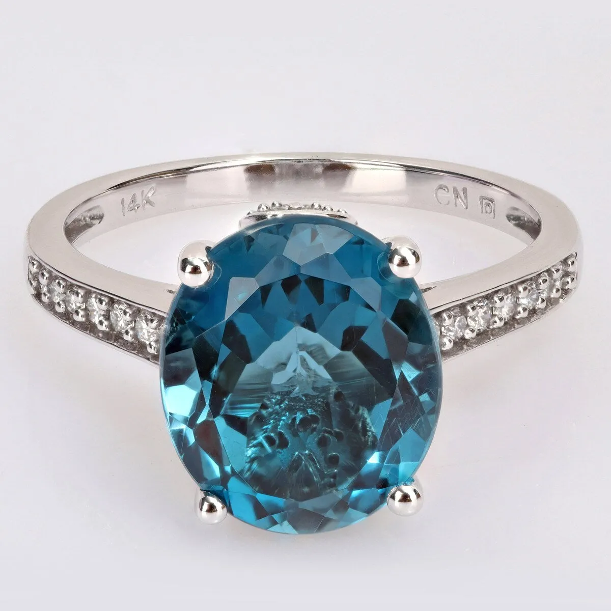 Miadora 14k White Gold Oval-cut London-Blue Topaz and 1/4ct TDW Diamond Cocktail Ring sold by Zulily