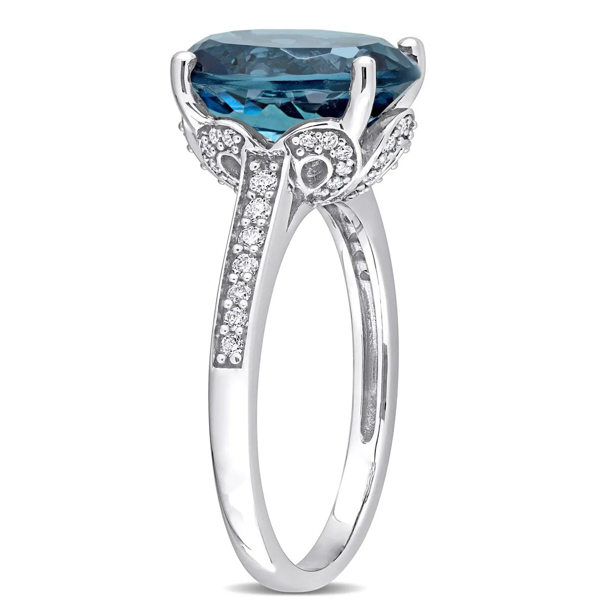 Miadora 14k White Gold Oval-cut London-Blue Topaz and 1/4ct TDW Diamond Cocktail Ring sold by Zulily product image thumbnail 4