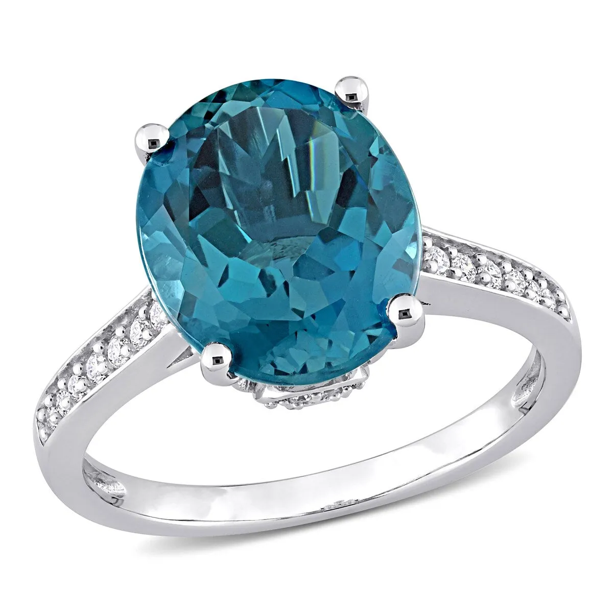 Miadora 14k White Gold Oval-cut London-Blue Topaz and 1/4ct TDW Diamond Cocktail Ring sold by Zulily product image thumbnail 2