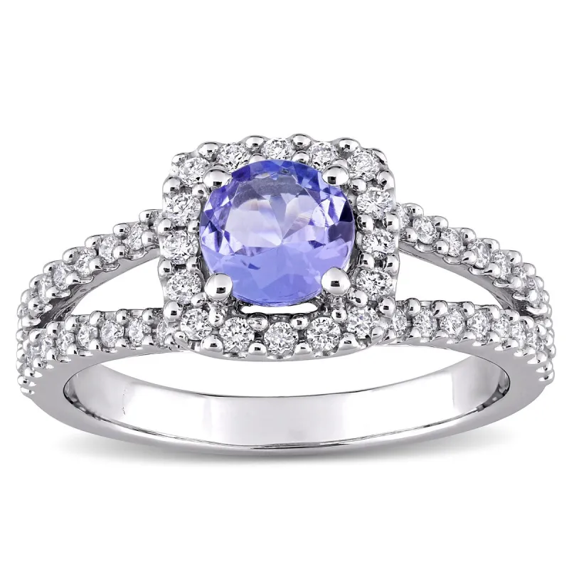 Miadora 14k White Gold Tanzanite and 1/2ct TDW Diamond Halo Split Shank Engagement Ring made by Zulily