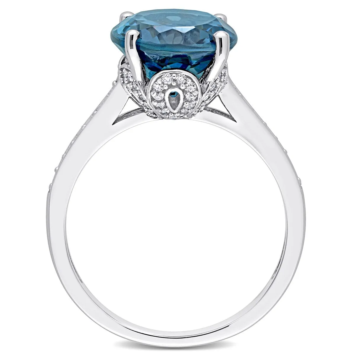 Miadora 14k White Gold Oval-cut London-Blue Topaz and 1/4ct TDW Diamond Cocktail Ring sold by Zulily product image thumbnail 5