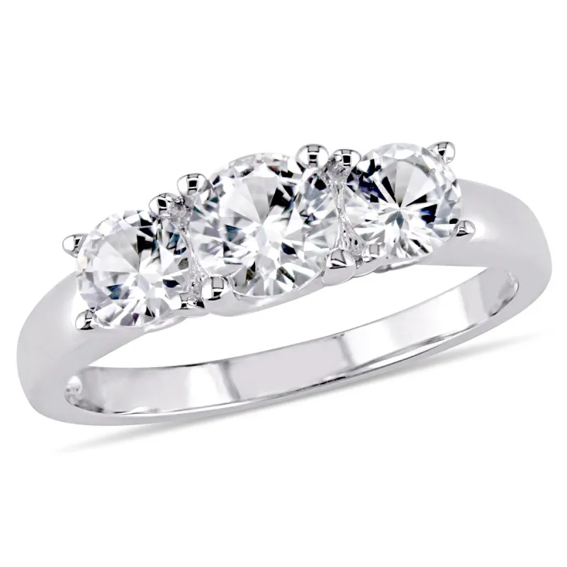 Miadora 10k White Gold 1 1/3ct TW Created White Sapphire 3-stone Engagement Ring sold by Zulily