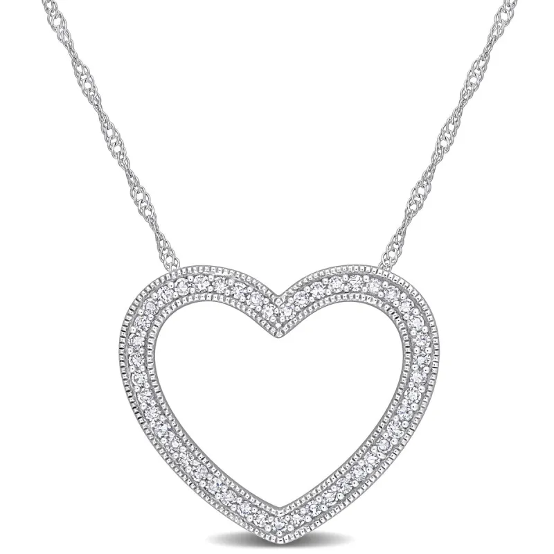 Miadora 14k White Gold 1/4ct TDW Diamond Open Heart Necklace sold by Zulily