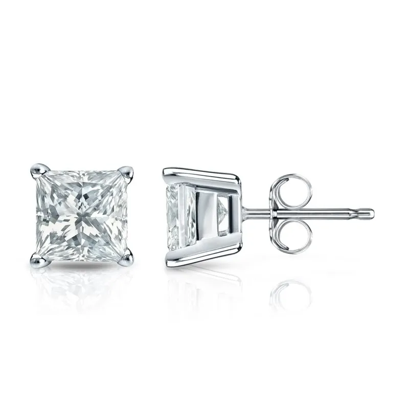 Auriya Plat Gold Lab Grown 1.50 carat TDW Princess Diamond Stud Earrings 4-Prong Basket Push-back sold by Zulily product image thumbnail 5