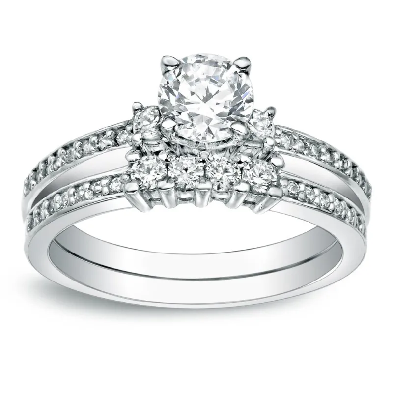 Auriya Platinum 1 carat TW Round 3-Stone Diamond Engagement Ring Set sold by Zulily