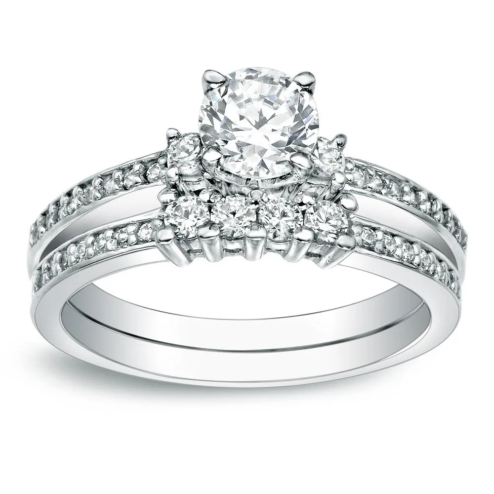 Auriya Platinum 1 carat TW Round 3-Stone Diamond Engagement Ring Set sold by Zulily