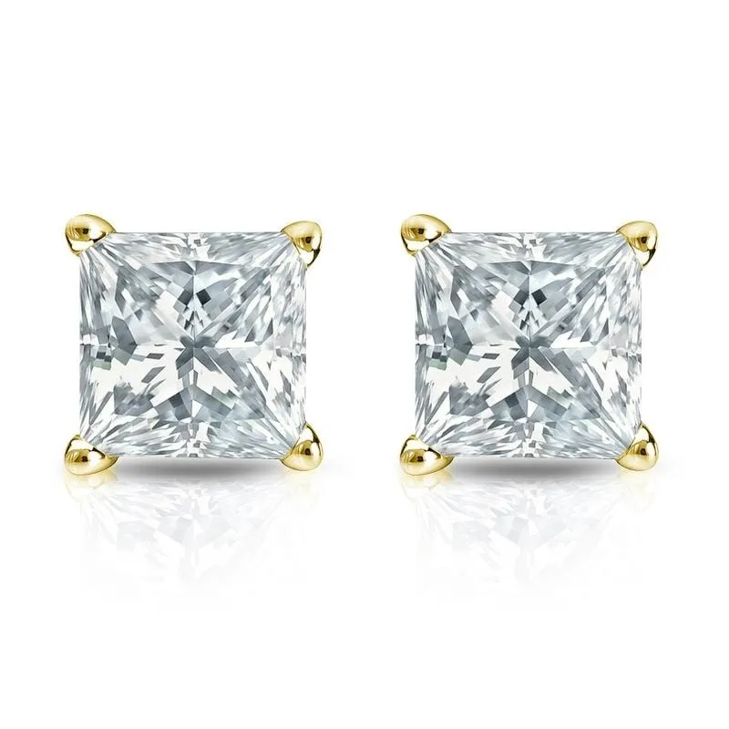 Auriya Plat Gold Lab Grown 1.50 carat TDW Princess Diamond Stud Earrings 4-Prong Basket Push-back sold by Zulily product image thumbnail 4