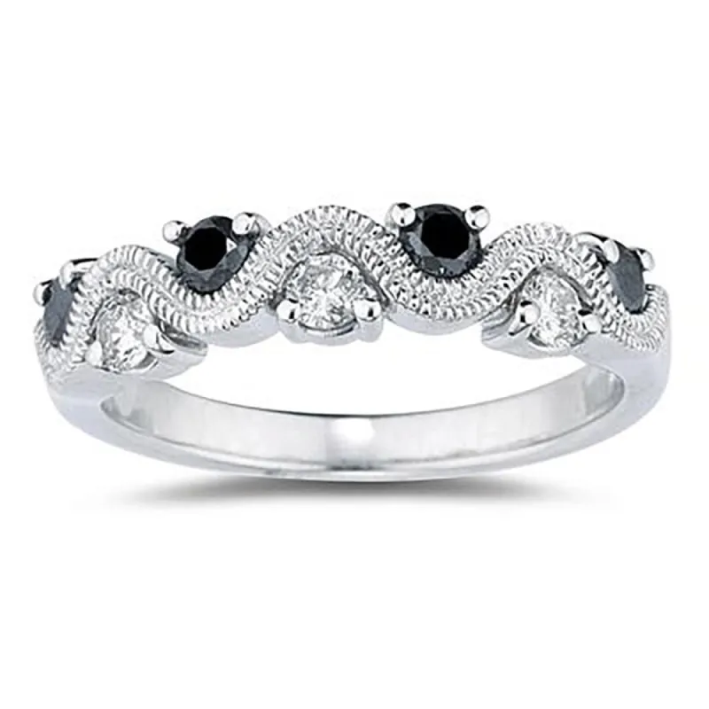 Black & White Diamond Women's Band in 10K White Gold sold by Zulily