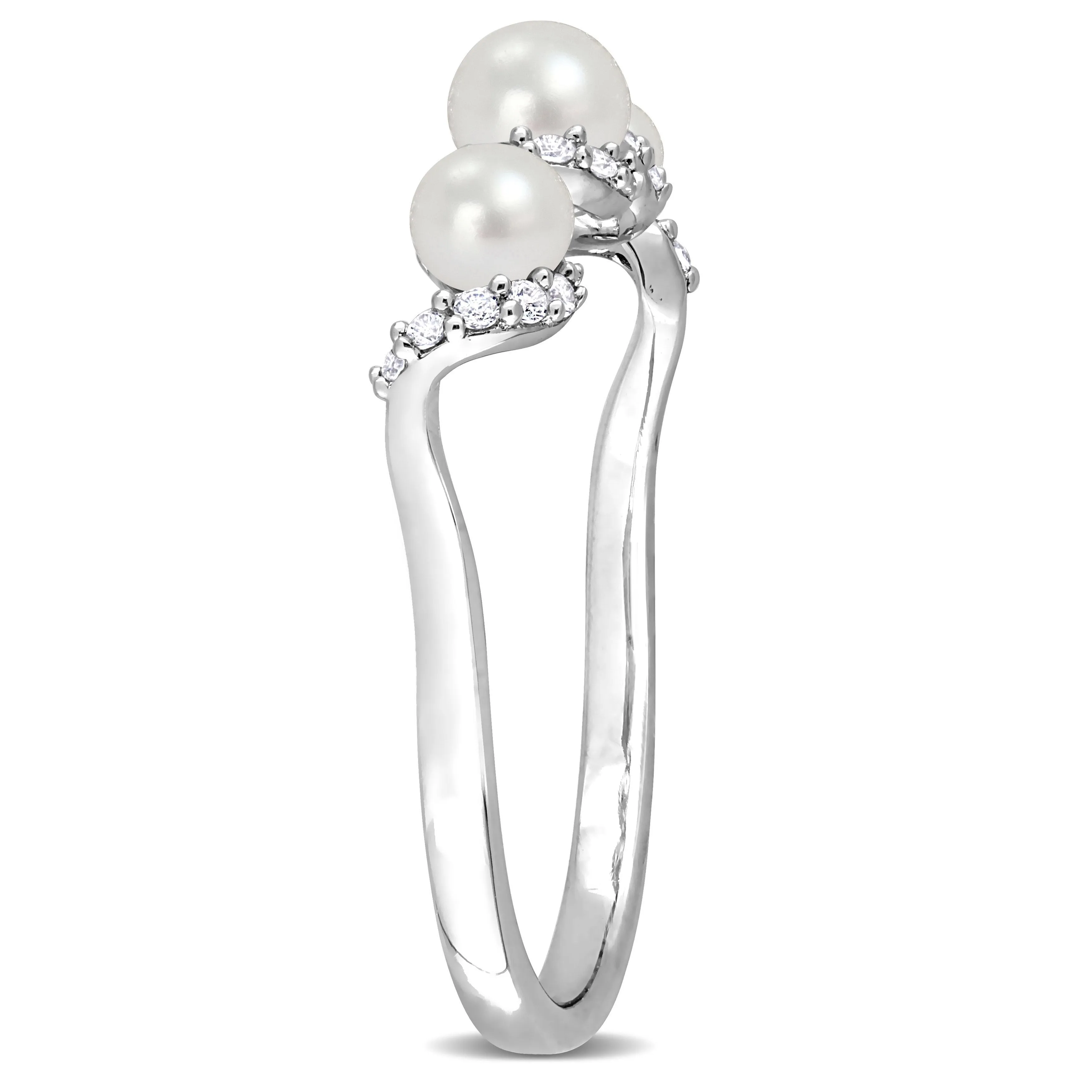 Miadora Cultured Freshwater Pearl and 1/4ct TGW Created White SapphireSwirl Ring in Sterling Silver sold by Zulily product image thumbnail 3