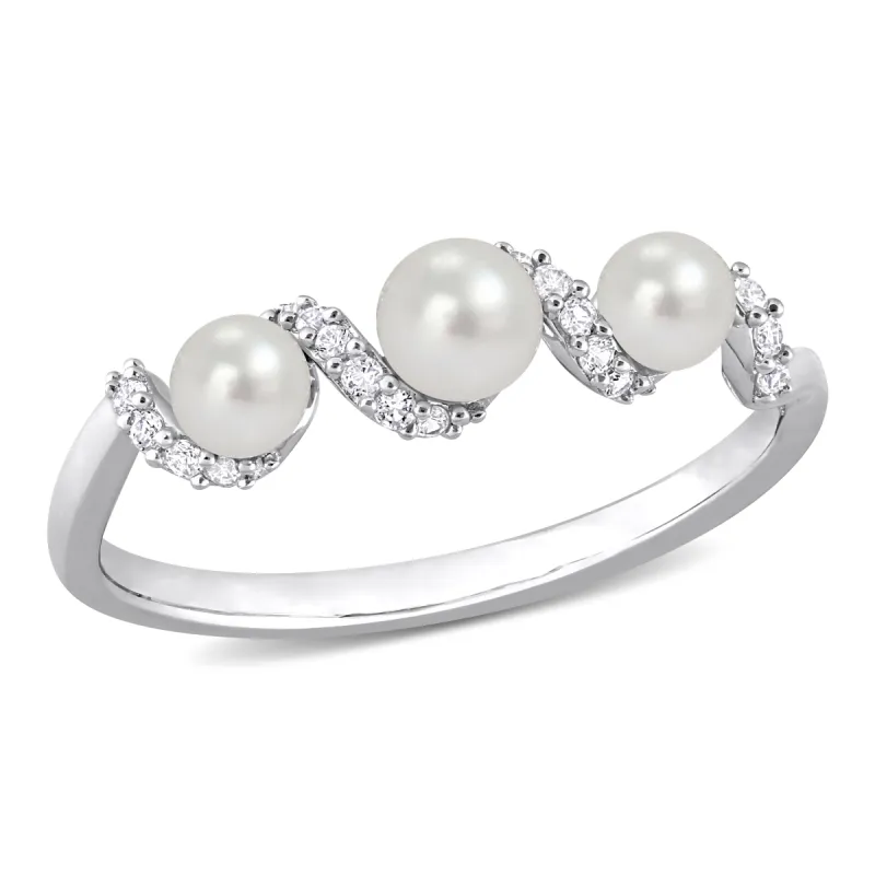 Miadora Cultured Freshwater Pearl and 1/4ct TGW Created White SapphireSwirl Ring in Sterling Silver sold by Zulily
