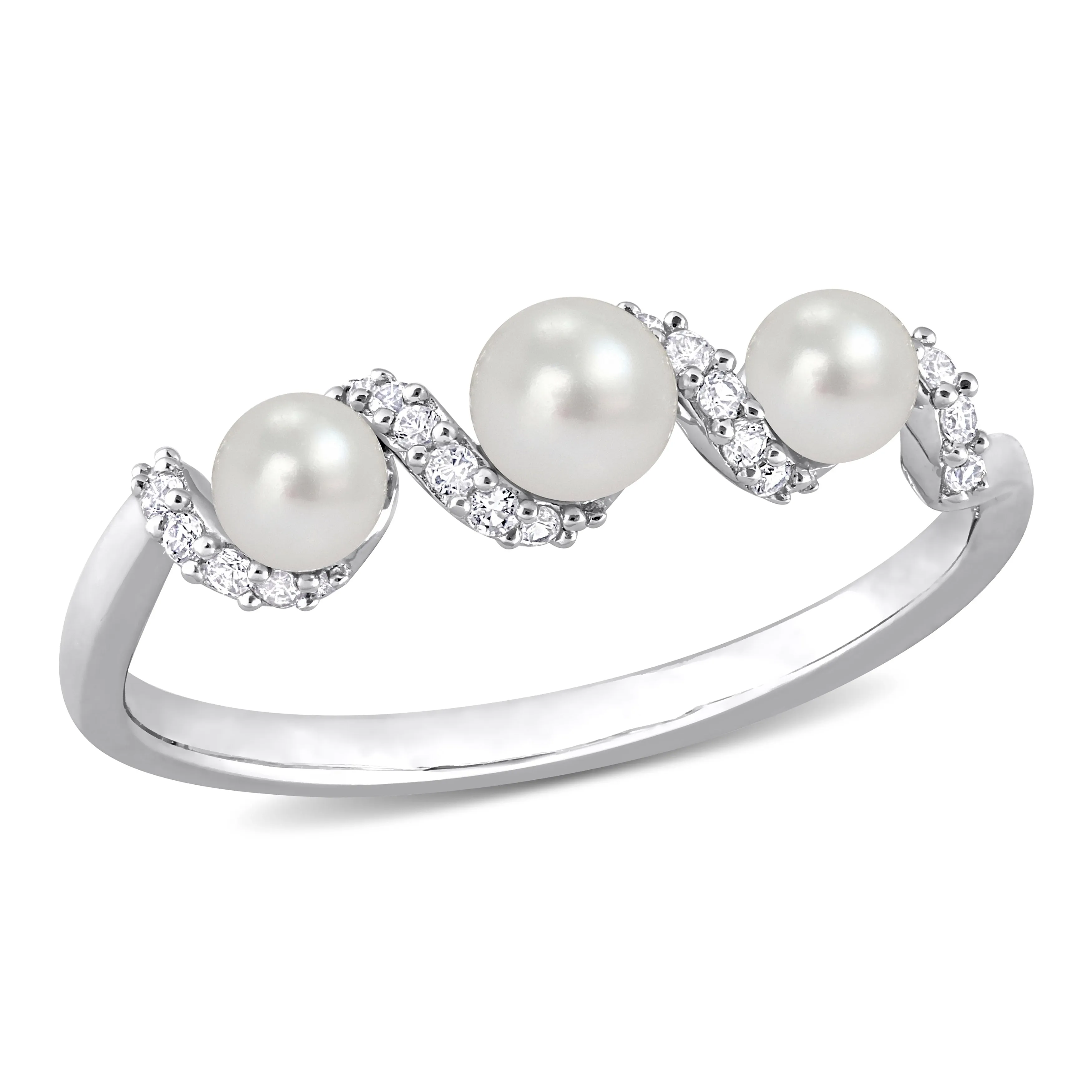 Miadora Cultured Freshwater Pearl and 1/4ct TGW Created White SapphireSwirl Ring in Sterling Silver sold by Zulily