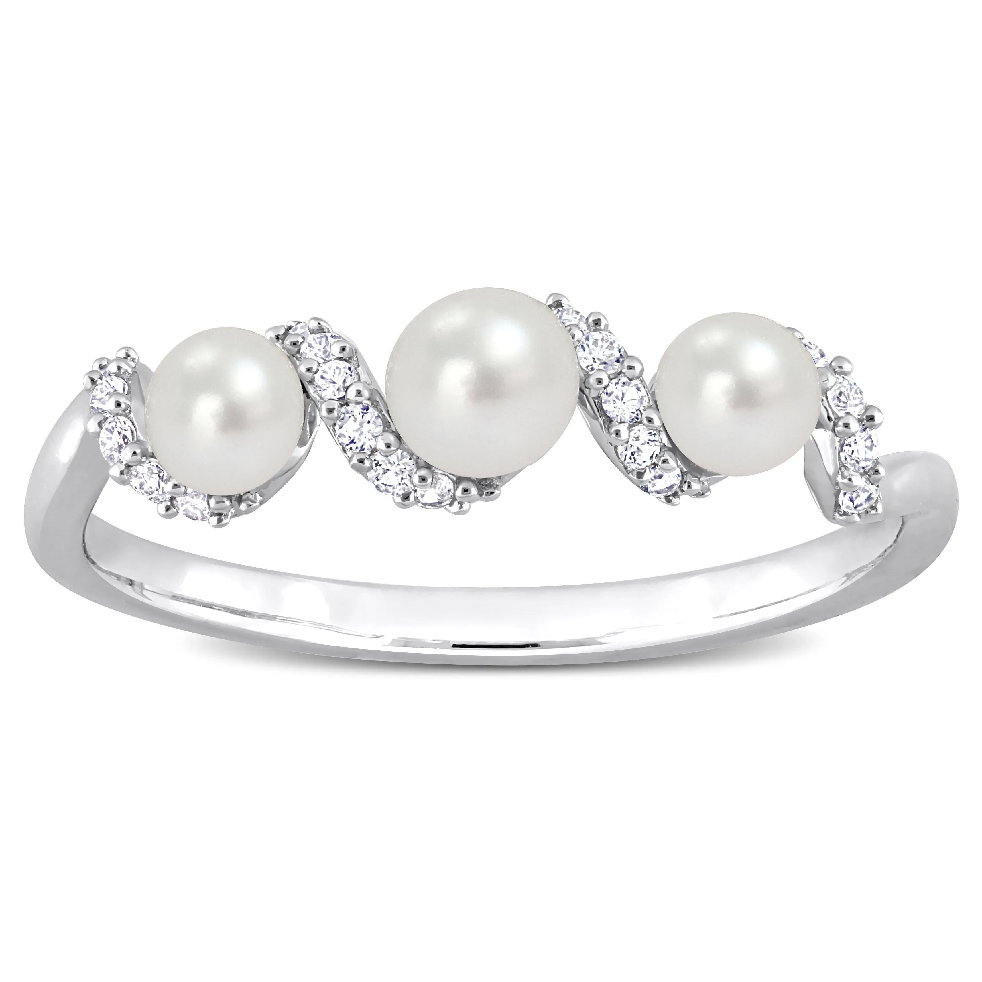 Miadora Cultured Freshwater Pearl and 1/4ct TGW Created White SapphireSwirl Ring in Sterling Silver sold by Zulily product image thumbnail 2