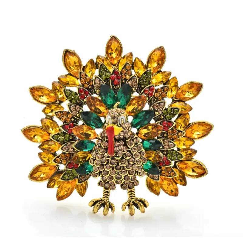 Don't AsK Turkey Brooch Fall Crystal Festive Design sold by Zulily