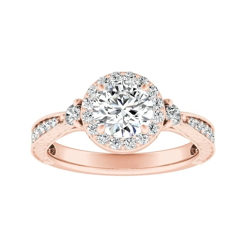 Auriya 14k Gold Vintage Inspired 3ct Round Moissanite and 1/3ct TDW Diamond Halo Engagement Ring sold by Zulily product image thumbnail 3