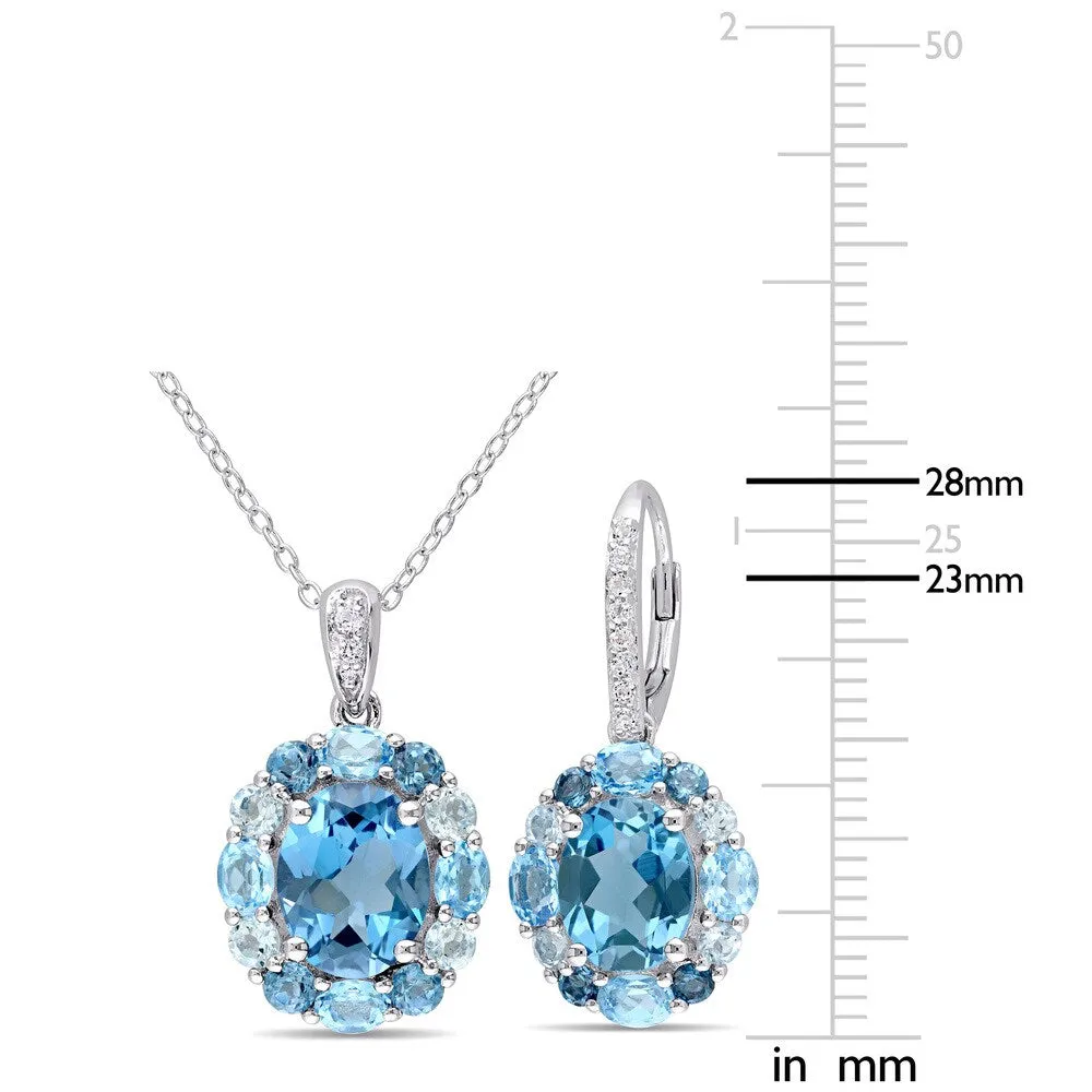 Miadora Sterling Silver London Swiss and Sky-Blue Topaz with White Topaz Cluster Halo Necklace and Earrings Set - Blue sold by Zulily product image thumbnail 2