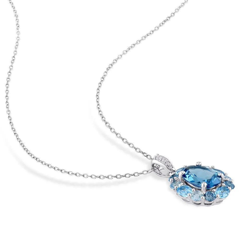 Miadora Sterling Silver London Swiss and Sky-Blue Topaz with White Topaz Cluster Halo Necklace and Earrings Set - Blue sold by Zulily product image thumbnail 3