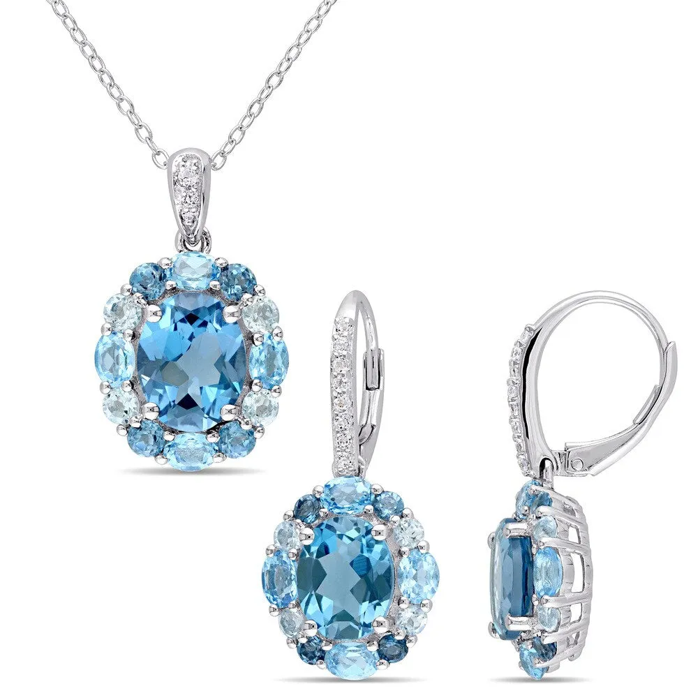 Miadora Sterling Silver London Swiss and Sky-Blue Topaz with White Topaz Cluster Halo Necklace and Earrings Set - Blue sold by Zulily