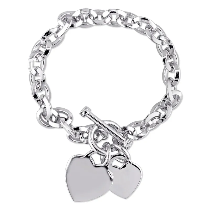 Miadora Sterling Silver Double Heart Link Charm Bracelet - 7.5 in x 46.5 mm - 7.5 in x 46.5 mm sold by Zulily