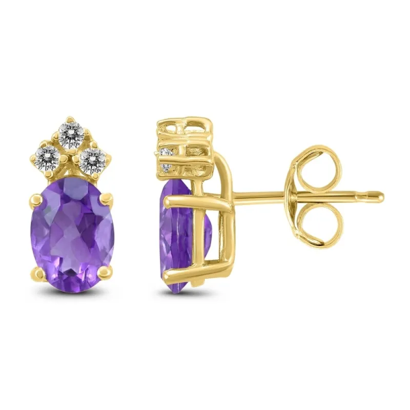 14K Yellow Gold 7x5MM Oval Amethyst and Diamond Earrings sold by Zulily