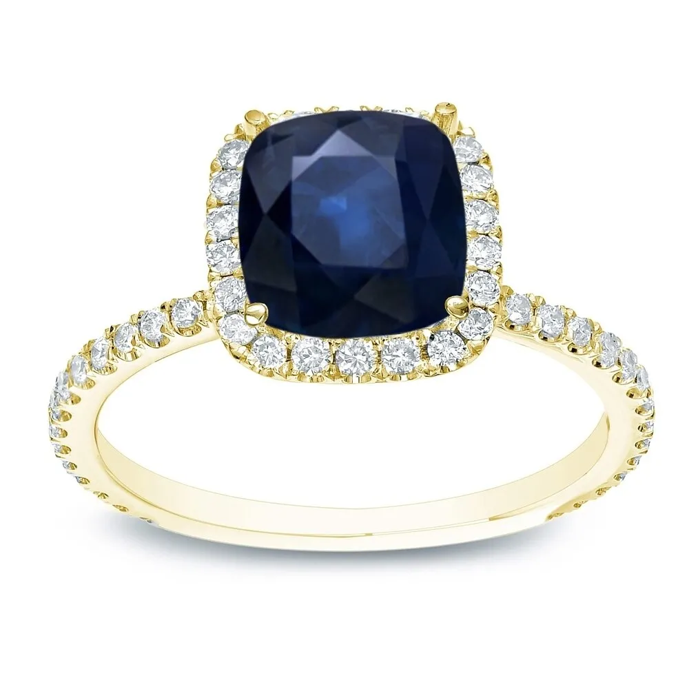 Auriya 14k Gold 1ct Cushion-cut Blue Sapphire Halo Diamond Engagement Ring 1/2ctw sold by Zulily product image thumbnail 3