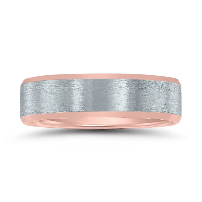 6mm Contemporary Two Tone 10K White and Rose Gold Wedding Band sold by Zulily