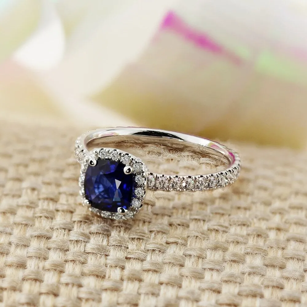 Auriya 14k Gold 1ct Cushion-cut Blue Sapphire Halo Diamond Engagement Ring 1/2ctw sold by Zulily
