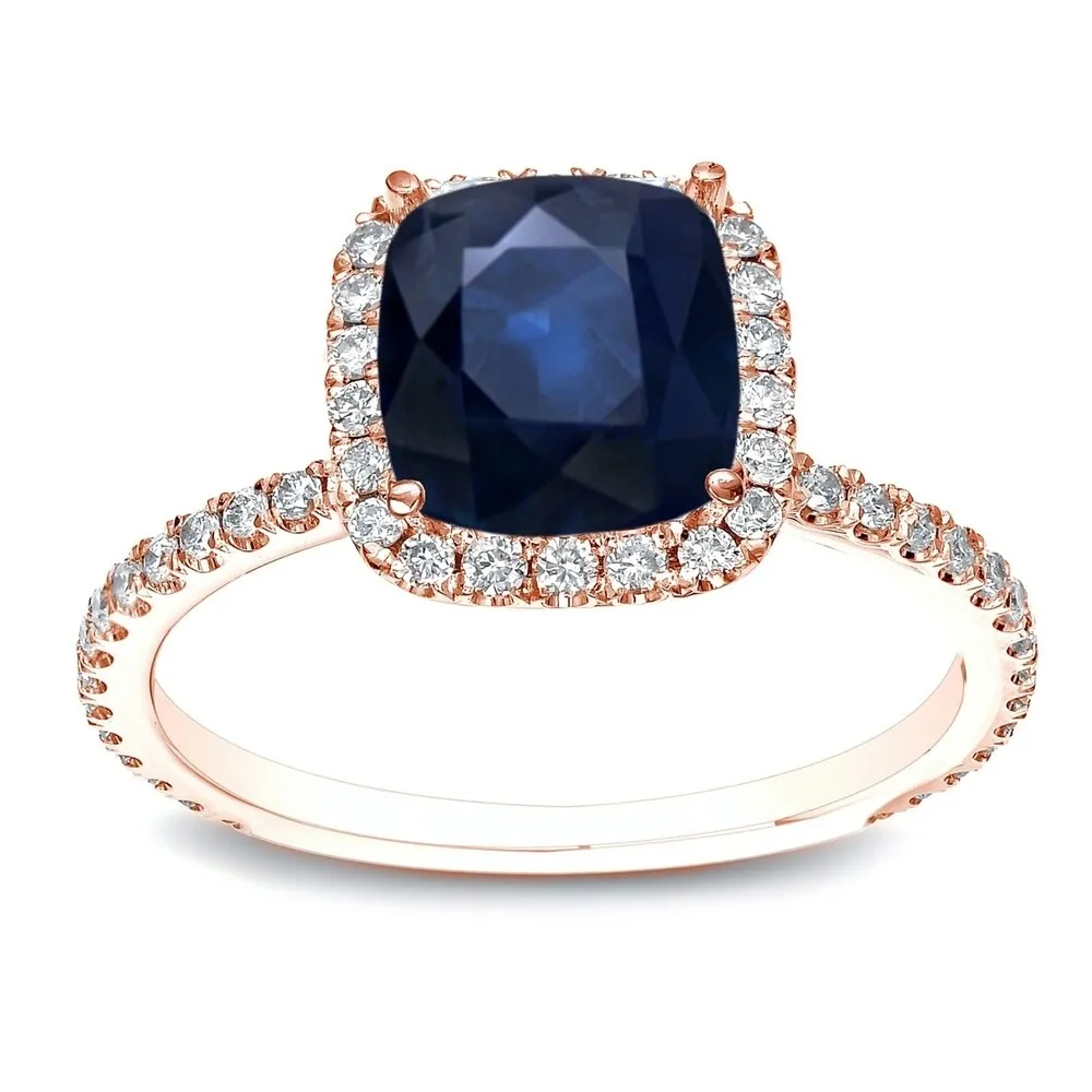 Auriya 14k Gold 1ct Cushion-cut Blue Sapphire Halo Diamond Engagement Ring 1/2ctw sold by Zulily product image thumbnail 4