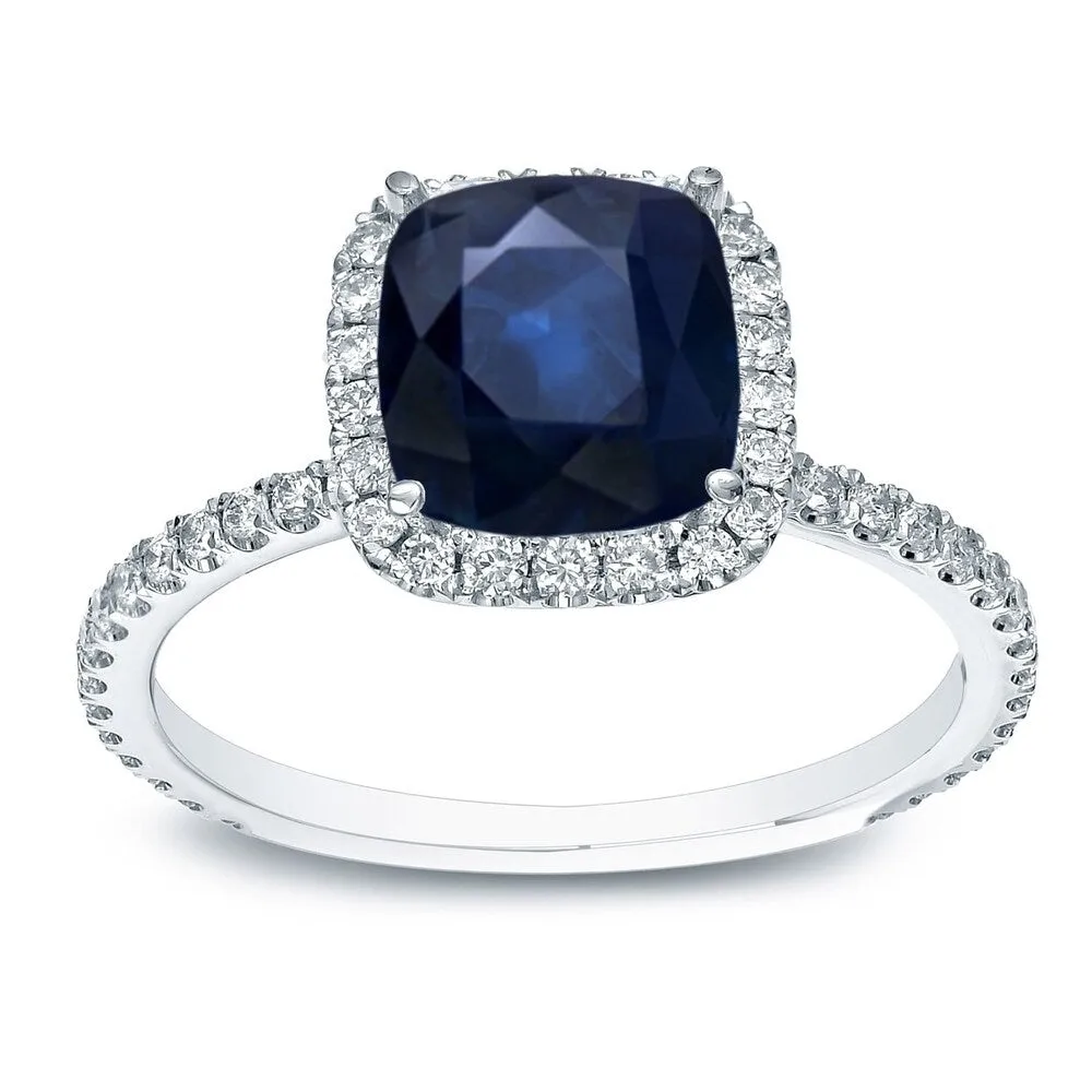 Auriya 14k Gold 1ct Cushion-cut Blue Sapphire Halo Diamond Engagement Ring 1/2ctw sold by Zulily product image thumbnail 2
