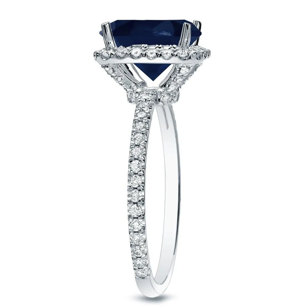 Auriya 14k Gold 1ct Cushion-cut Blue Sapphire Halo Diamond Engagement Ring 1/2ctw sold by Zulily product image thumbnail 5