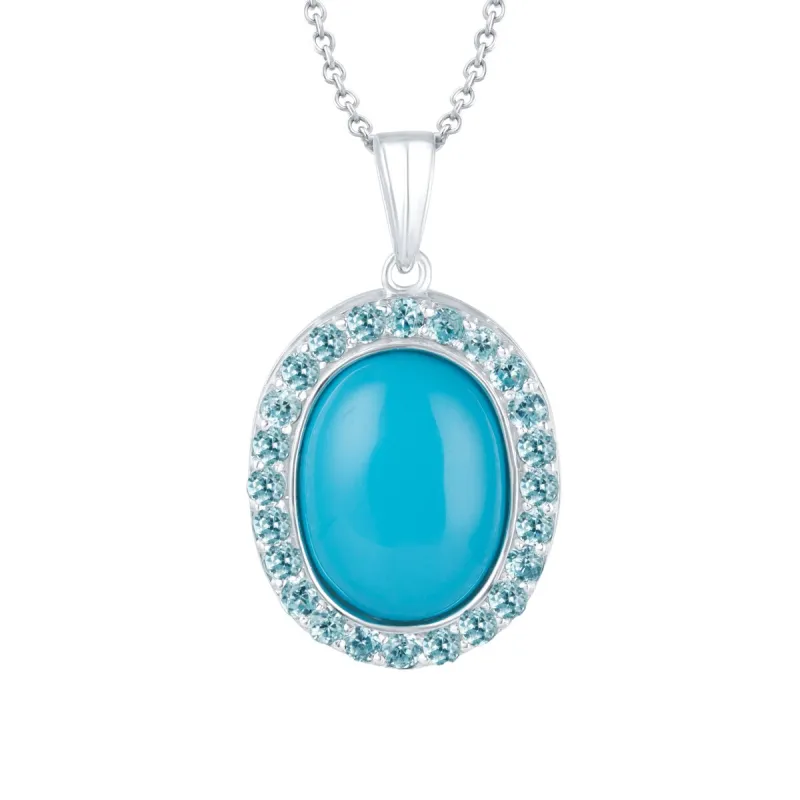 Sterling silver with Turquoise and Blue Zircon pendant with 18" Chain sold by Zulily