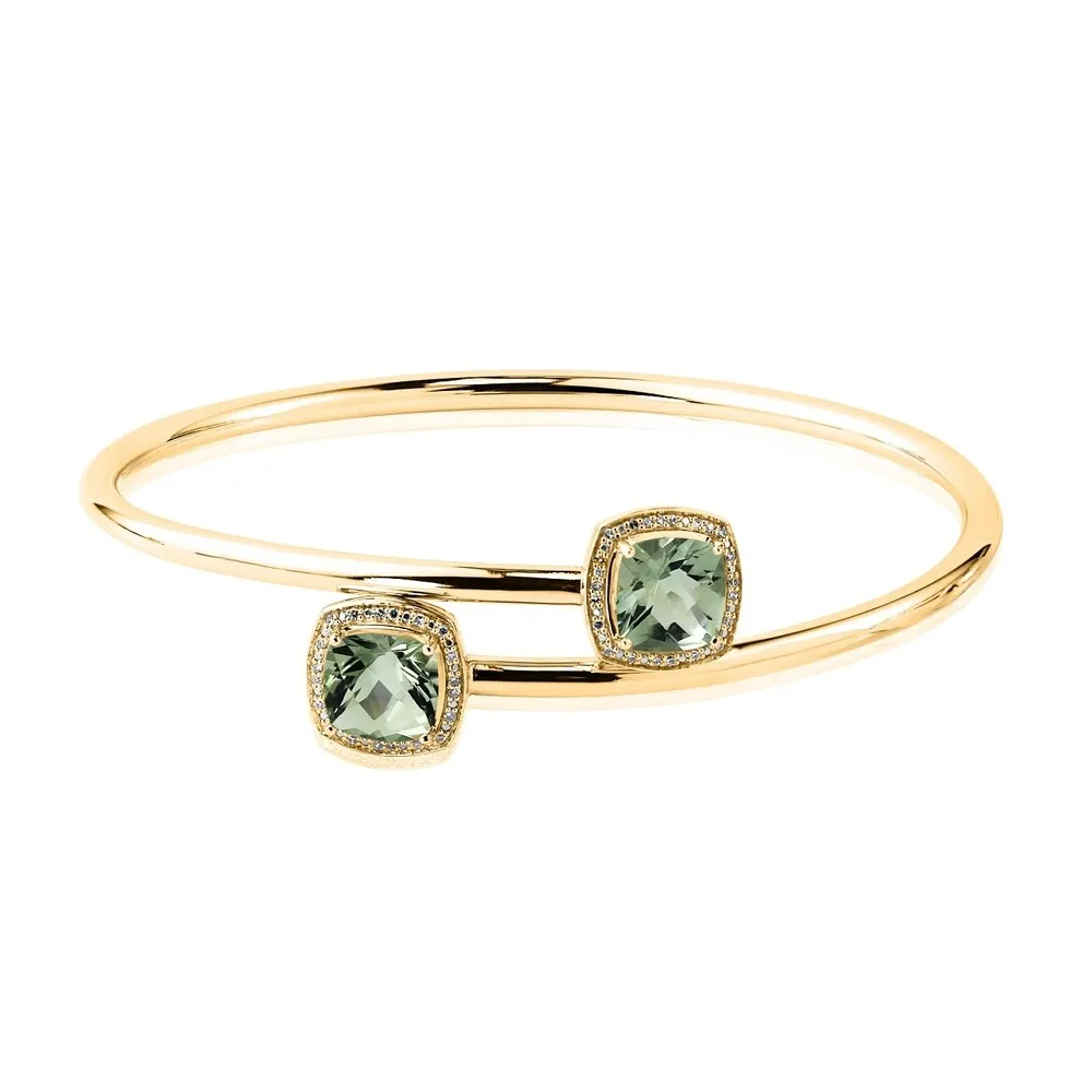 Auriya 4ct Green Cushion Amethyst Gold over Silver Bangle Bracelet with Diamond Accents sold by Zulily product image thumbnail 2