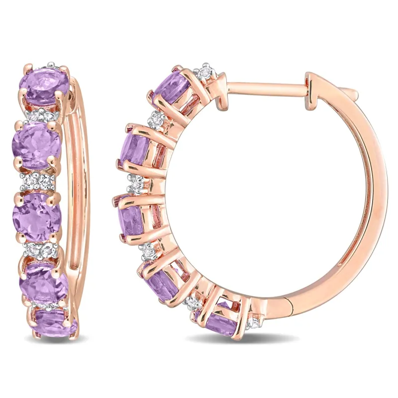 Miadora Amethyst and White Topaz Hoop Earrings in Rose Plated Sterling Silver sold by Zulily