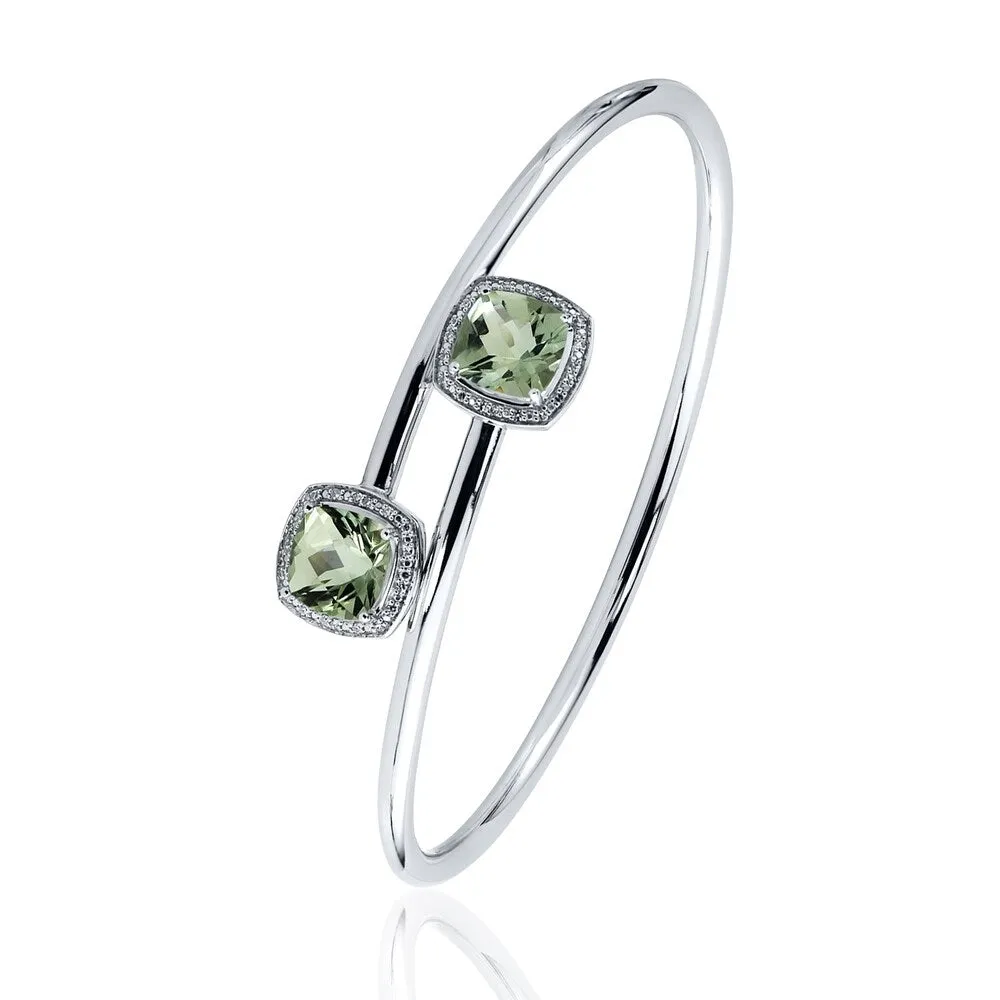 Auriya 4ct Green Cushion Amethyst Gold over Silver Bangle Bracelet with Diamond Accents sold by Zulily product image thumbnail 4