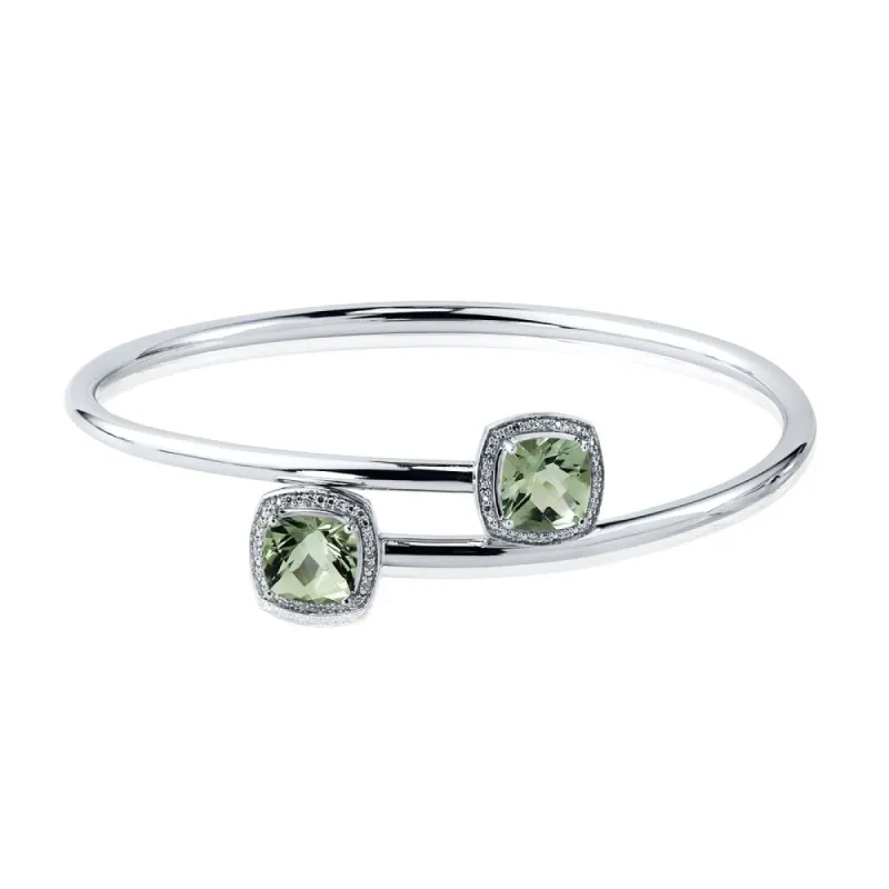 Auriya 4ct Green Cushion Amethyst Gold over Silver Bangle Bracelet with Diamond Accents sold by Zulily