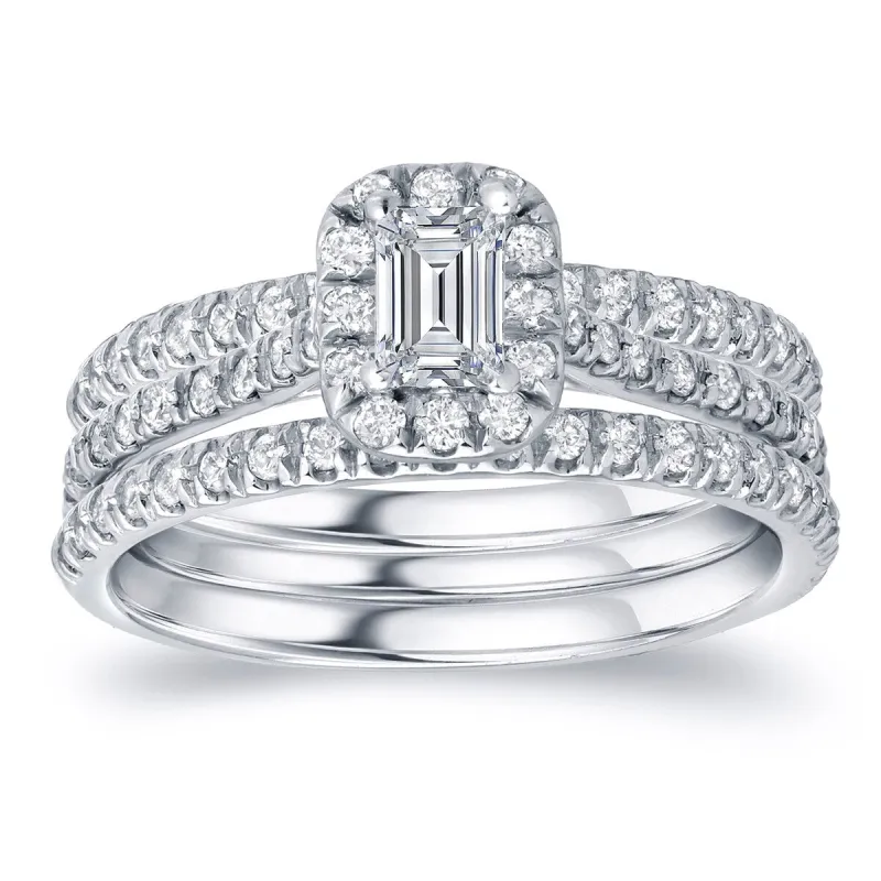 Auriya 1 1/4ctw Emerald-cut Halo Diamond Engagement Ring 3pc Set 14k Gold sold by Zulily