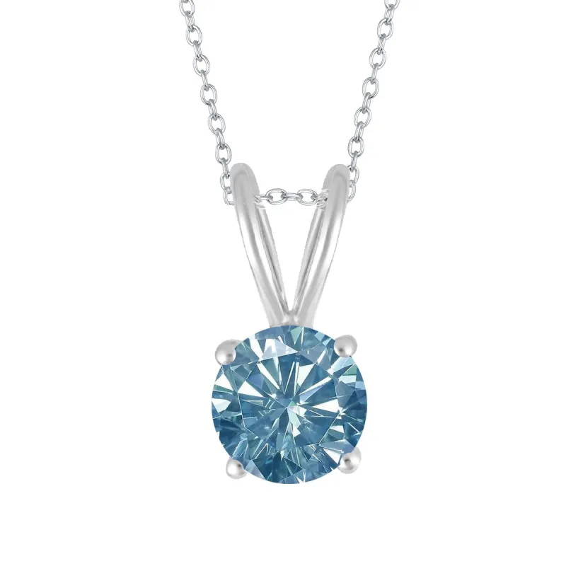 0.80CT Blue Moissanite Sterling Silver Solitaire Pendant Necklace sold by Zulily