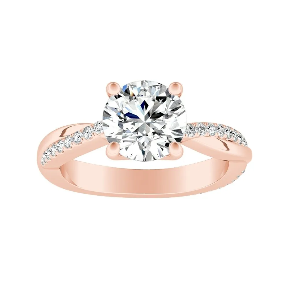 Auriya 14k Gold Twisted Modern 3ct Round Moissanite and 1/5ctw Diamond Engagement Ring sold by Zulily product image thumbnail 3