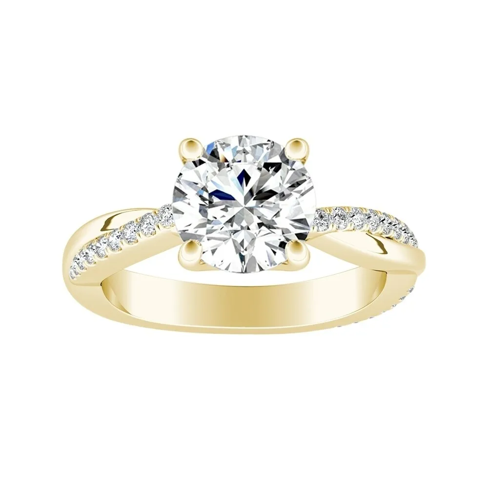 Auriya 14k Gold Twisted Modern 3ct Round Moissanite and 1/5ctw Diamond Engagement Ring sold by Zulily product image thumbnail 2