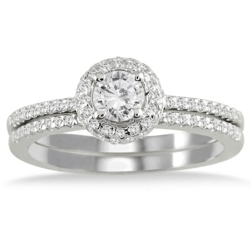 5/8 Carat TW Diamond Halo Bridal Set in 10K White Gold sold by Zulily