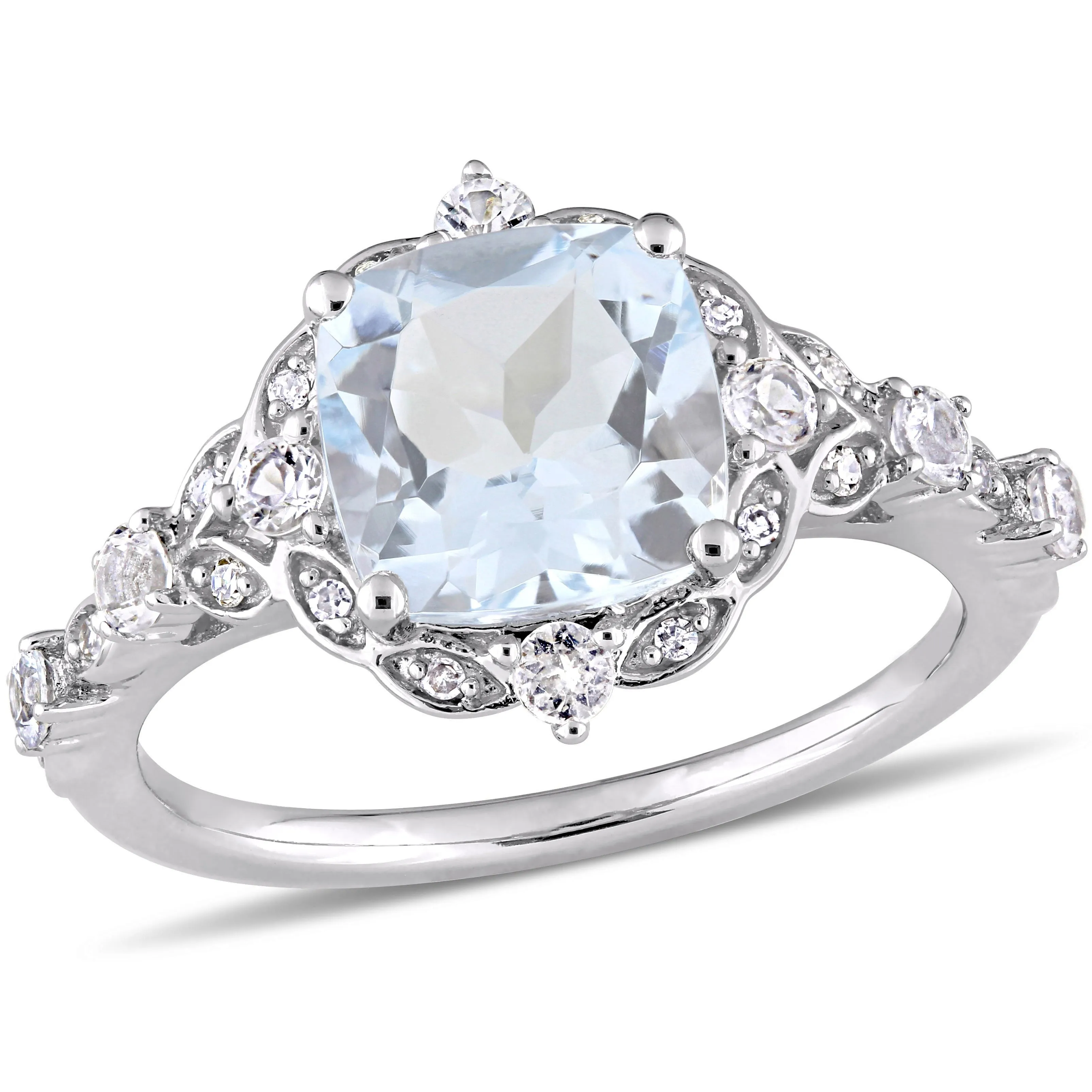 Vintage Aquamarine White Sapphire and Diamond Ring in 14k White Gold by Miadora sold by Zulily product image thumbnail 2