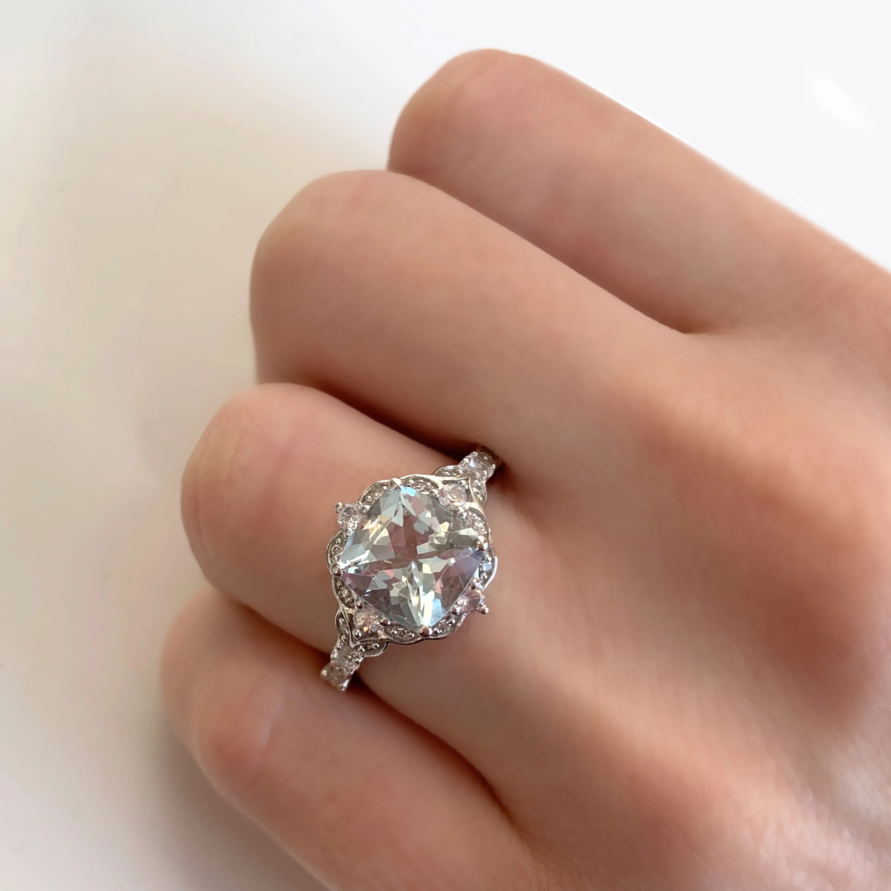 Vintage Aquamarine White Sapphire and Diamond Ring in 14k White Gold by Miadora sold by Zulily product image thumbnail 5