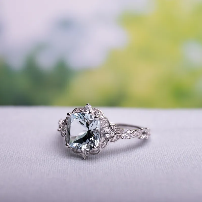 Vintage Aquamarine White Sapphire and Diamond Ring in 14k White Gold by Miadora sold by Zulily