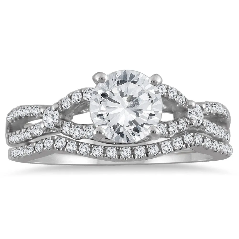 AGS Certified 1 1/3 Carat TW Diamond Bridal Set with Stones in 14K White Gold (I-J Color, I2-I3 Clarity) sold by Zulily