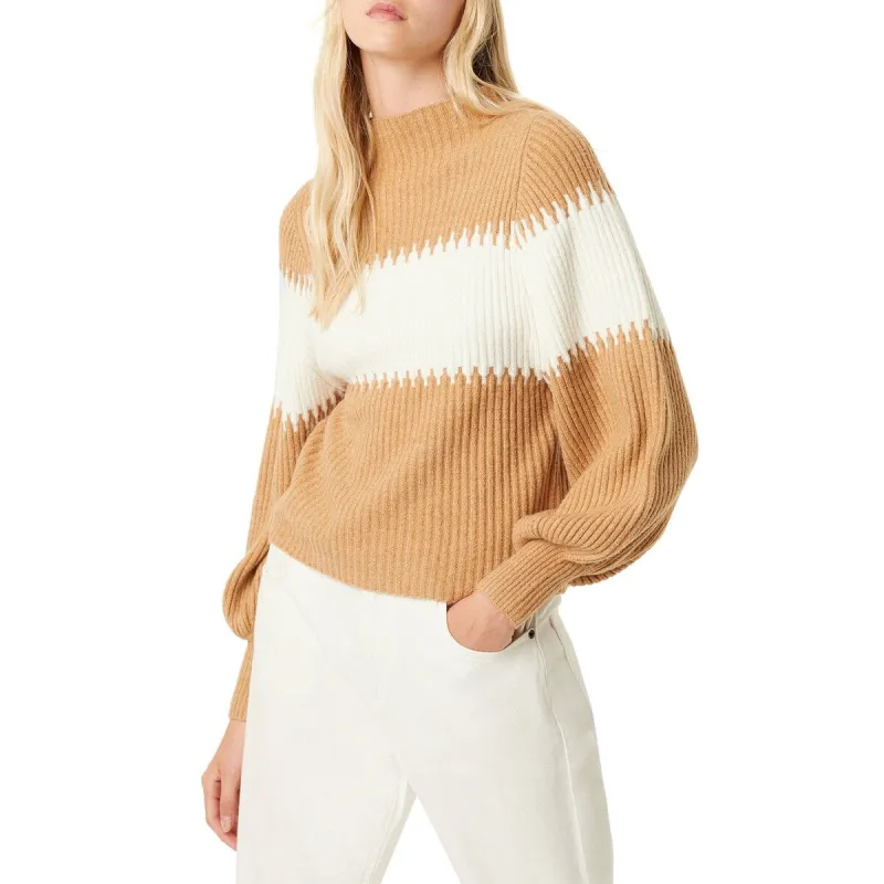 French Connection Women's Mock Neck Striped Long Sleeve Sweater Brown Size Large sold by Zulily