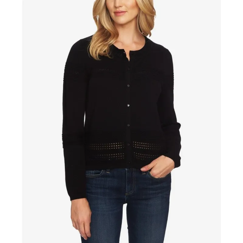 Cece Women's Cotton Pointelle TrimCardigan Sweater Black Size X-Small sold by Zulily