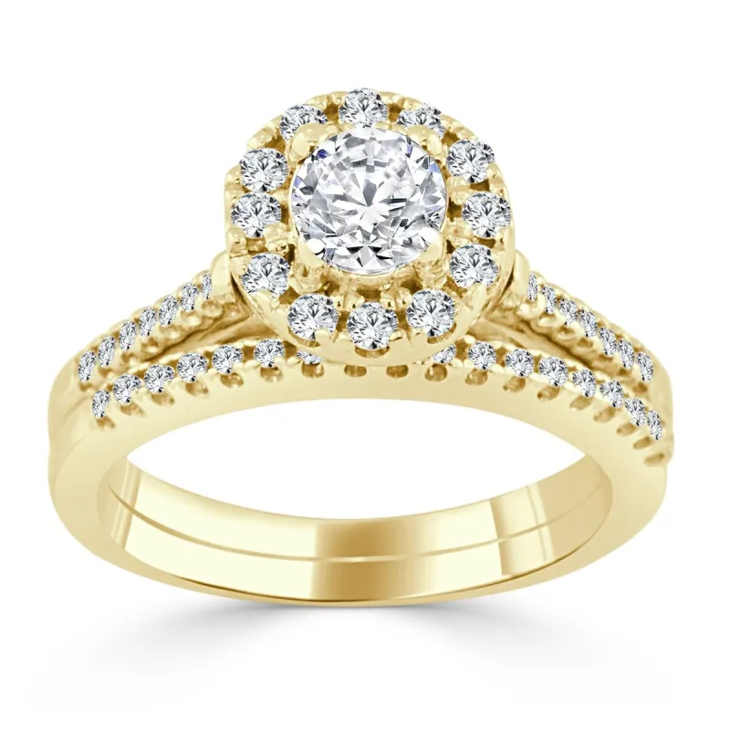 14k Gold 3/4ct TDW Round Halo Diamond Engagement Ring Set by Auriya sold by Zulily